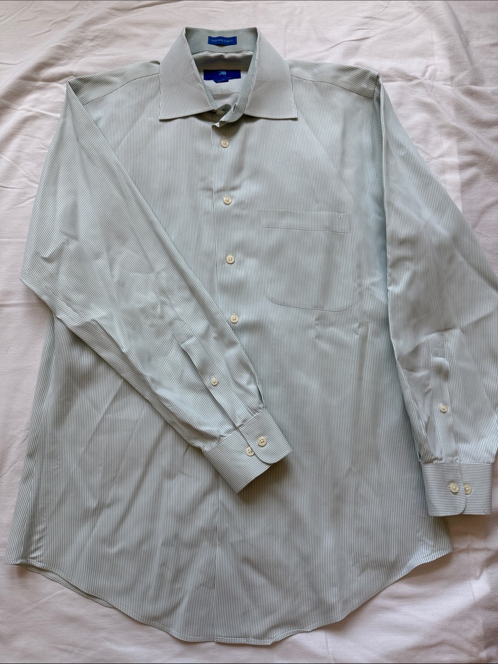Egara Slim Fit Light Green Pinstripe Dress Shirt